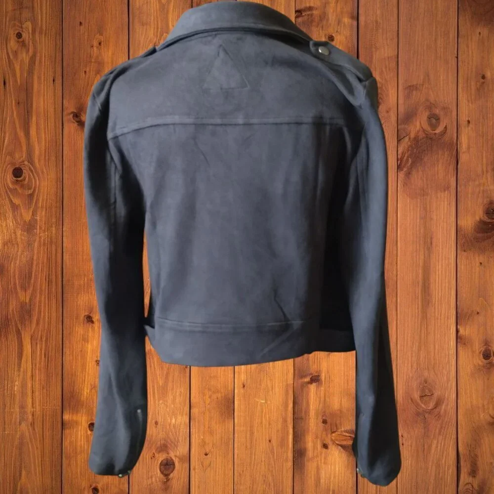 Signature 8 Women's Medium Gray Faux Suede Moto Biker Jacket READ - Picture 9 of 9